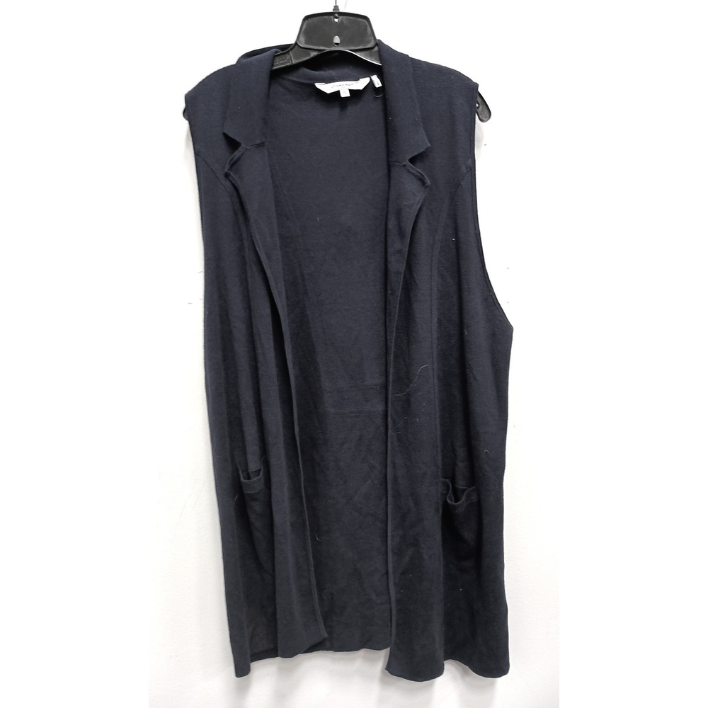 Foxcroft NYC Cardigan Womens 2X Navy Blue Sleeveless Vest Open Knit Minimalist